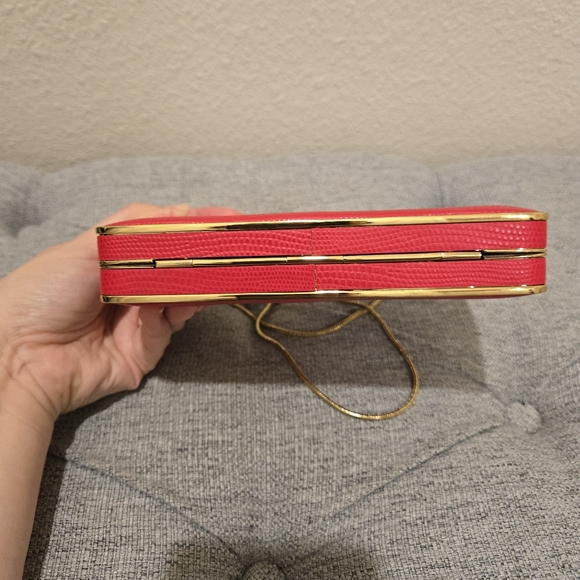 Henri Bendel Red Party Starter Box Clutch With Gold Chain